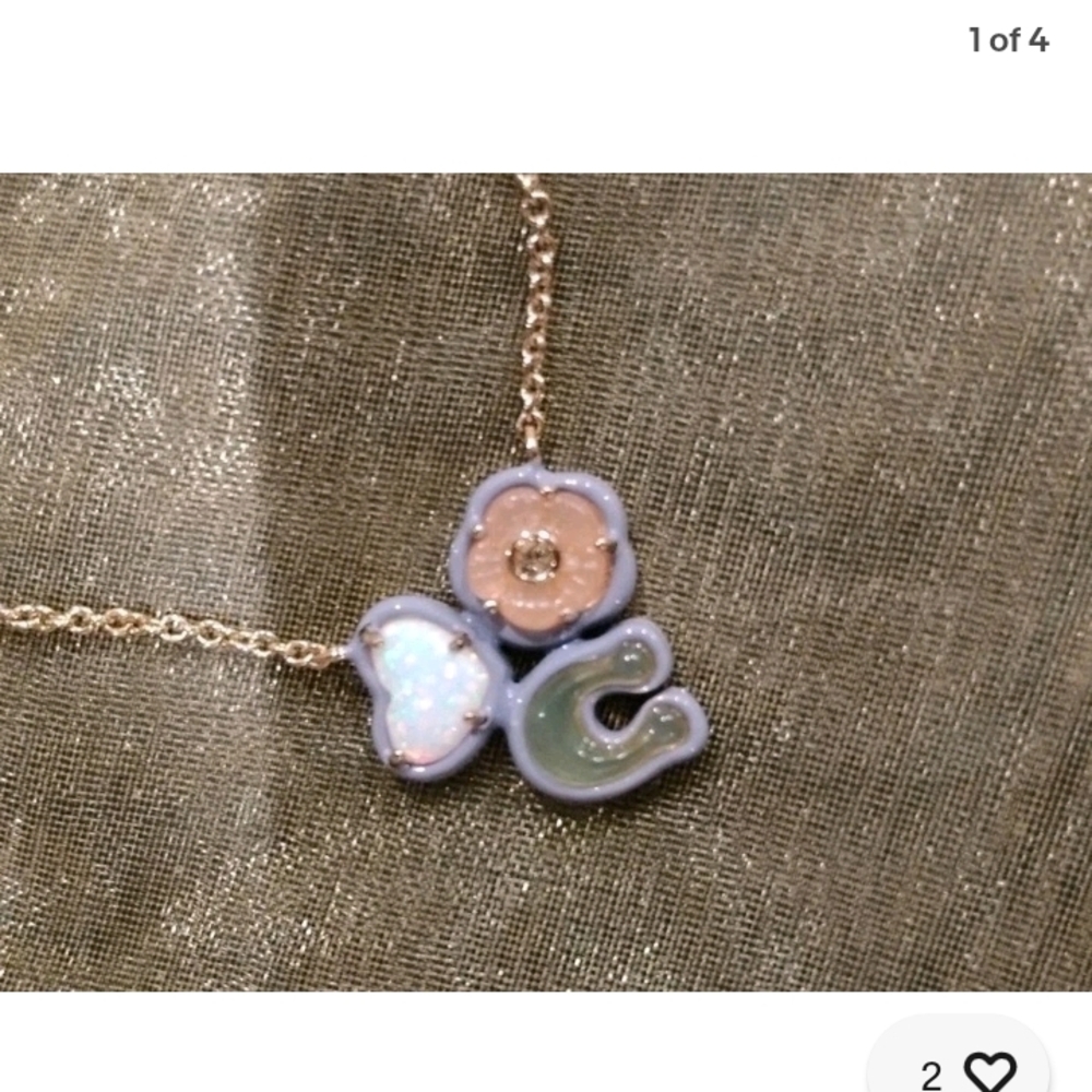 Coach Gold-Tone Women's Necklace with Lavender, White and Peach "C" Charm New